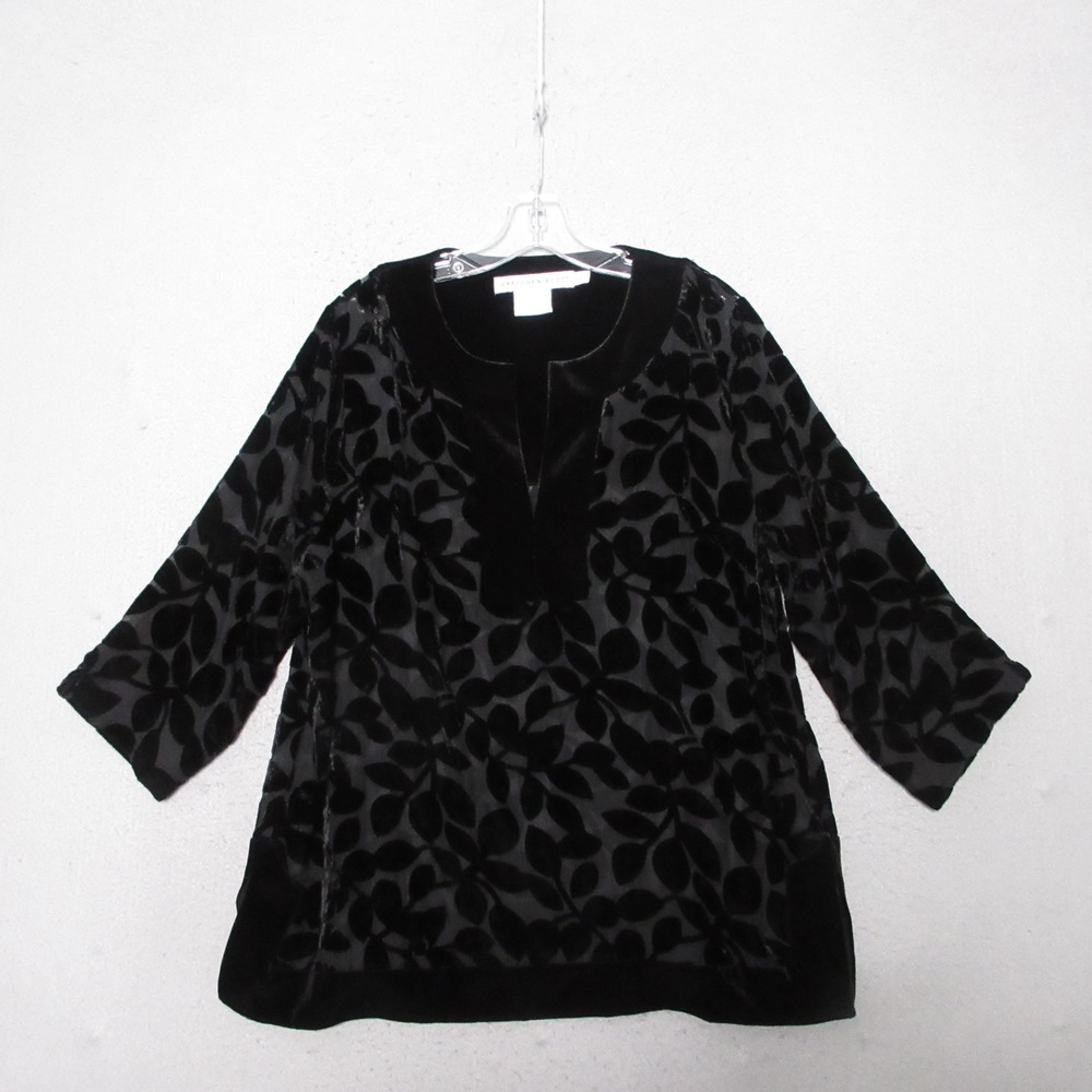 Gretchen Scott Tunic Top Black Velvet Burnout Leaf Sheer Boho Evening Whimsigoth